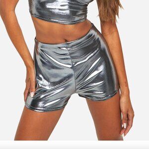 Boohoo Metallic Booty Short - Silver - NWT - Size 10